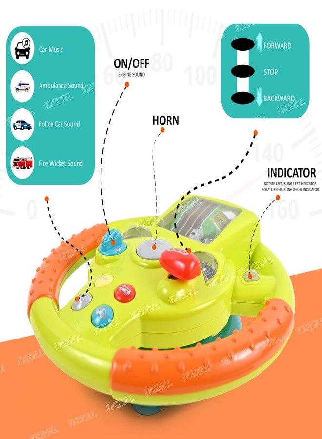 VikriDA Interactive Steering Wheel Driving Toy for Kids | 360° Rotating Car Simulator with Lights, Music & Sound Effects - (Yellow) - Image 4